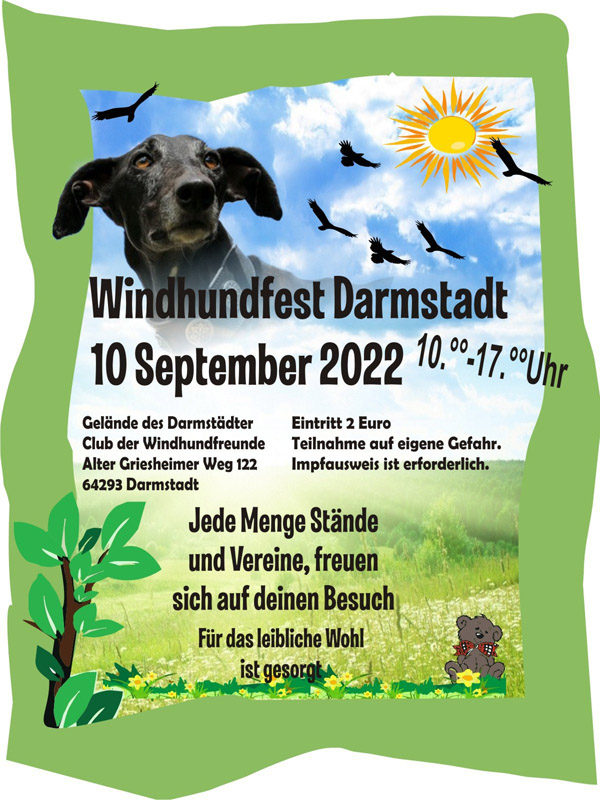 Am 10. September:  Das 'Windhundfest in Darmstadt' von 10- bis 17Uhr 